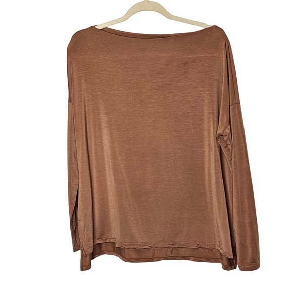 Tops - Paper Label Womens Long-Sleeve Lightweight Top Brown Boat Neck‎ M Soft Drapey